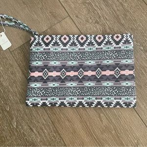 Canvas Aztec print wristlet